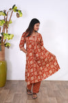 Rust orange anarkali cotton co-ords set