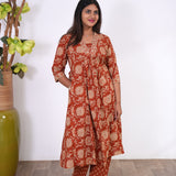 Rust orange anarkali cotton co-ords set