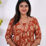 Rust orange anarkali cotton co-ords set
