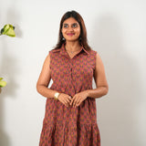 Peach blossom cotton button down midi dress(attached sleeves)
