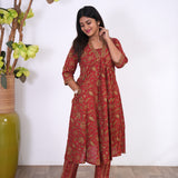 Crimson anarkali cotton co-ords set