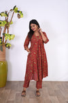 Crimson anarkali cotton co-ords set