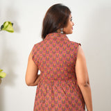 Peach blossom cotton button down midi dress(attached sleeves)