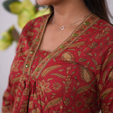 Crimson anarkali cotton co-ords set