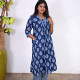 Indigo anarkali cotton co-ords set
