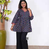 Meryl v neck cotton short kurti-Midnight blue