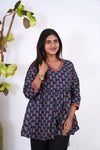 Meryl v neck cotton short kurti-Midnight blue