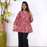 Meryl v neck cotton short kurti-Red