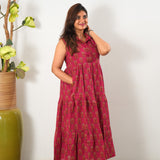 Strawberry cotton button down midi dress(attached sleeves)