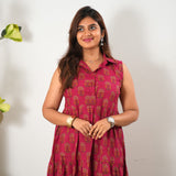 Strawberry cotton button down midi dress(attached sleeves)