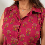 Strawberry cotton button down midi dress(attached sleeves)
