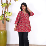 Meryl v neck cotton short kurti -Crimson