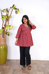 Meryl v neck cotton short kurti -Crimson