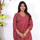 Meryl v neck cotton short kurti -Crimson