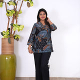 Powder blue v neck muslin short kurti