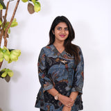 Powder blue v neck muslin short kurti