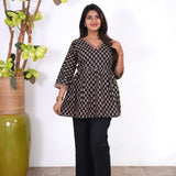 Meryl v neck cotton short kurti -Black