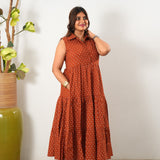 Rust orange cotton button down midi dress(attached sleeves)