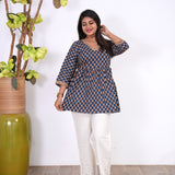 Meryl v neck cotton short kurti - Navy blue