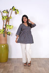 Meryl v neck cotton short kurti - Navy blue