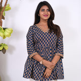 Meryl v neck cotton short kurti - Navy blue
