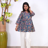 Meryl v neck cotton short kurti-Royal blue