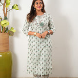 Soft beige round neck cotton co-ords set