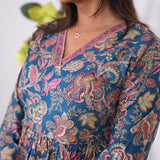 Meryl v neck cotton short kurti-Royal blue