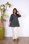 Meryl v neck cotton short kurti-Peacock blue
