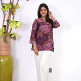 Mauve v neck muslin short kurti