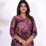 Mauve v neck muslin short kurti