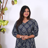 Midnight blue floral cotton midi dress