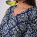 Midnight blue floral cotton midi dress