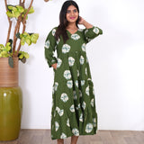 Olive green tie and dye cotton midi dress