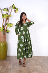 Olive green tie and dye cotton midi dress