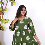 Olive green tie and dye cotton midi dress