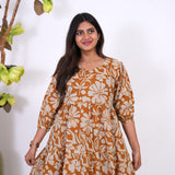 Mustard floral cotton midi dress