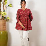 Peplum cotton short kurti - Red roses