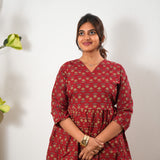Peplum cotton short kurti - Red roses