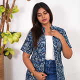 Indigo geometric cotton shrug