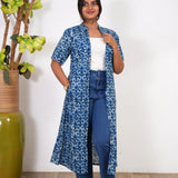 Indigo tie and dye cotton shrug