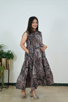 Black paisley cotton maternity nursing shirt dress(attached sleeves)