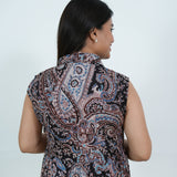 Black paisley cotton maternity nursing shirt dress(attached sleeves)