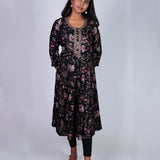 Black floral round neck kurti