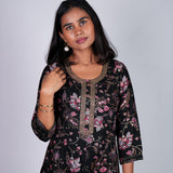 Black floral round neck kurti