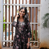 Black floral round neck kurti