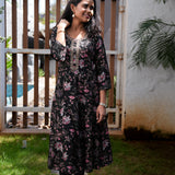 Black floral round neck kurti