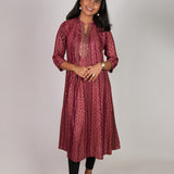 Maroon stripes mandarin collar kurti