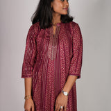 Maroon stripes mandarin collar kurti