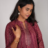 Maroon stripes mandarin collar kurti